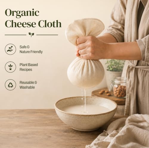 Image of Country Trading Co. Organic Cheesecloth, Grade 120 Extra-Fine Weave, 2 Hemmed Squares, GOTS Certified Unbleached Cotton, Reusable Straining Cloth for Cheese, Nut Milk, Yogurt & Kombucha