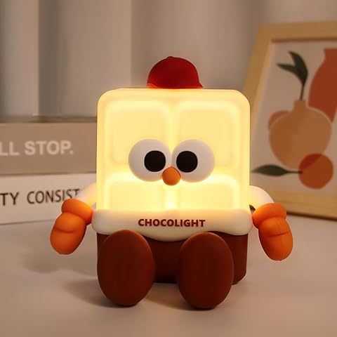 GUEDIEO Chocolate Night Light,Cute LED Chocolate Lamp,Rechargeable Bedside Tap Lamp with Touch Sensor,Funny Office Desk Decor Cover