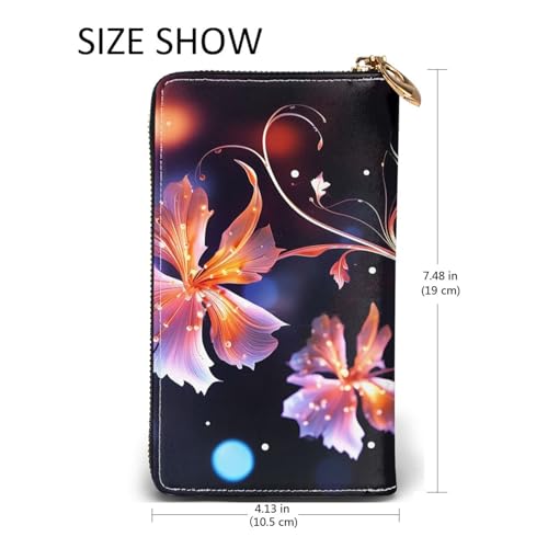 Cool Decorative Flowers Women Wallets Leather Zip Around Clutch Purses Waterproof Credit Card Holder With Phone Holder Ladies Travel Coin Purse 5