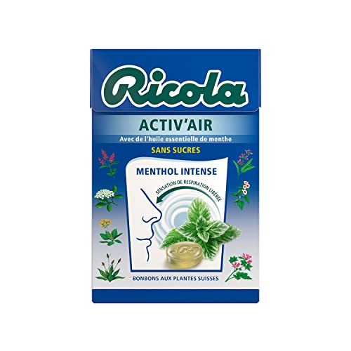 Ricola - Caramelos con plantas suizas – Aroma Activ'Air Mentol Intense – Sin azúcar – 20 paquetes de 50 g