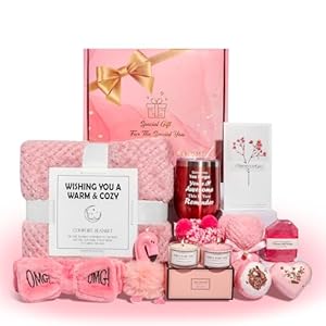 12 Pcs Birthday Gifts for Women, Self Care Gifts, Unique Relaxing Spa Gift Basket with Luxury Flannel Blanket, Get Well Soon Gifts for Women, Mom, Friends, Sister, Wife, Mother’s Day,Valentine’s Day