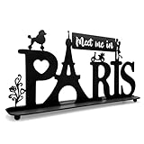 BiaGift Paris Decor for Bedroom Bathroom, Metal Paris Table Decorations, Paris Word Sign, Paris Themed Art for Girls Bedroom, Parisian Eiffel Tower Decor, Stylish Paris Gifts for Women, Black