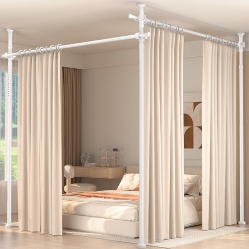Image of Room Divider for Room Separation,4-10ft(H) 28-140inch(W) Adjustable Temporary Privacy Wall Divider, Tension Curtain Rods No Drilling, Heavy Duty Partition Space Separator Freestanding,White