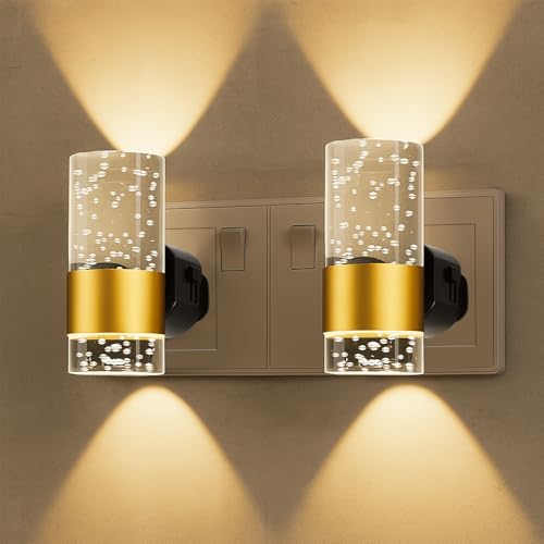 2 Pack Night Light Plug in Wall for Living Room, Bedroom & Hallway, Nightlight with Dusk to Dawn Sensor, LED Bedside Lamp Wireless for Home Decor & Accessories, Adjustable Brightness 0-100LM, 3000K