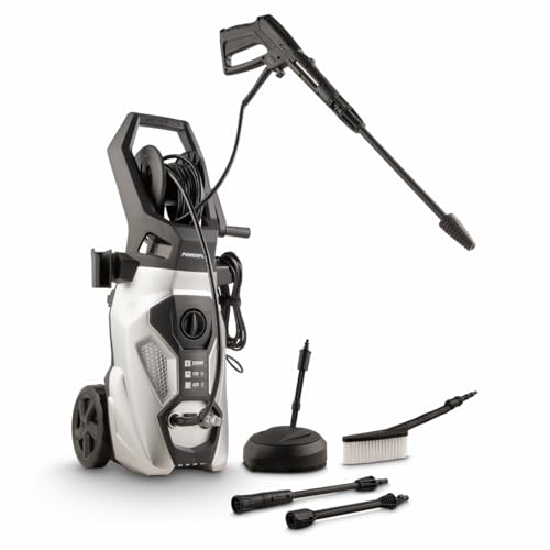 Powerplus Limpiador de Alta presión eléctrico POWXG90500 – Limpiador de terraza de 2200 W, función Start/Stop, Presión Máx. de 170 Bares y Temperatura de 50°C, Manguera de 8 m y Accesorios Incluidos