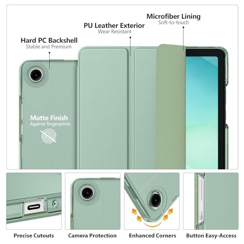 Image of MoKo for Samsung Galaxy Tab A11 Plus / A11+ Case 11 Inch 2026, Galaxy Tab A9 Plus / A9+ Case 11 Inch 2024, Slim Stand Hard PC Translucent Back Shell Smart Cover, Auto Wake /Sleep, Agave Green