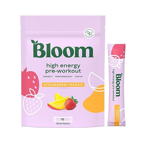 Bloom-Nutrition-High-Energy-Pre-Workout-Powder-for-Women-Natural-Caffeine-Powder-from-Green-Tea-Extract-wBeta-Alanine-Ginseng-L-Tyrosine-Sugar-Free-Keto-Stick-Packs-Strawberry-Mango