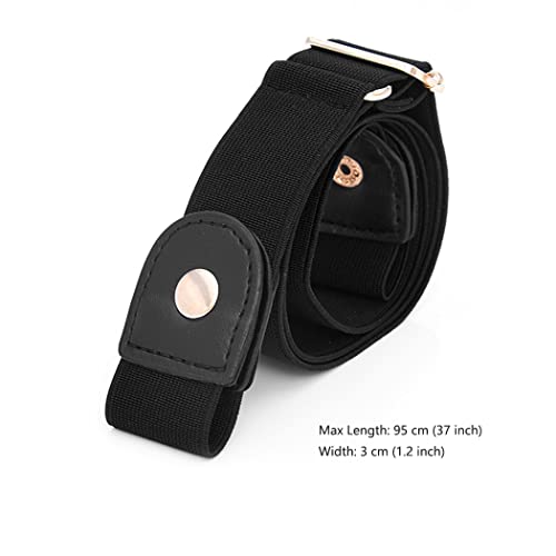 No Buckle Elastic Belt Adjustable Stretch Waist Belt Buckless Invisible Belt Buckle Free Belt for Women Men Jeans Pants Dress with Brass Snap Fastener - Black2