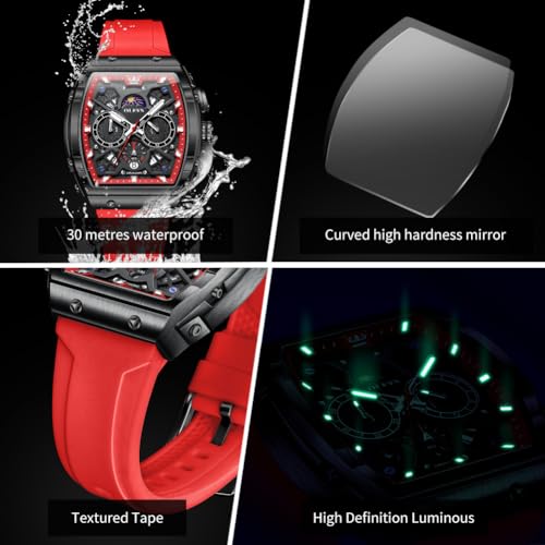 Image of OLEVS Watches for Men Business Diamond Moon Phase Male Watch Chronograph Fashion Dress Waterproof Date Analog Quartz Waterproof SiliconeMen Wrist Watch
