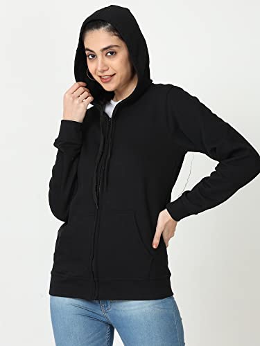 Image of Wafaa Women's Cotton Plain Hooded Neck Full Zipper Sweatshirt Hoodies with Kangaroo Pocket