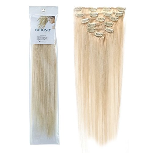 Emosa #60 18'' 120g 7pcs 100% Full Head Remy Clip in Straight Real Human Hair Extensions (Platinum Blonde)