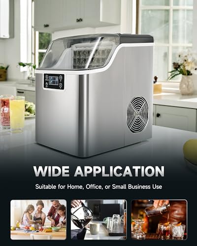 CREWORKS Ice Maker Machine for Countertops, Producing 22Kg in 24 Hrs, 24 Cubes Ready in 11-20 Mins, Stainless Steel Ice Cube Maker with Self-Cleaning, Scoop & Basket for Home Office Bar (22KG 48LB /24H) - Image 8