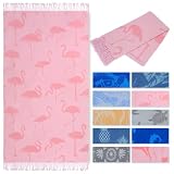 Large Sand Free Turkish Cotton Beach Towel - Pink Flamingo Quick Dry Lightweight Oversized Packable