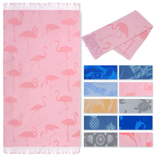 Large Sand Free Turkish Cotton Beach Towel - Pink Flamingo Quick Dry Lightweight Oversized Packable Compact Travel Swim Camp Pool Must Have Summer Vacation Accessories Essentials Gear Item Gift Family #TOP14