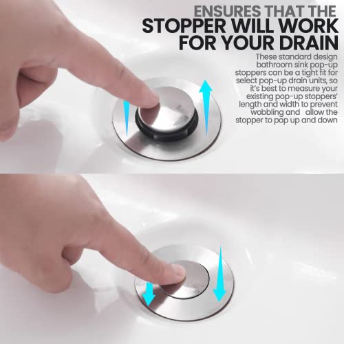 (2-Pack) Bathroom Sink Pop-Up Stoppers - Plastic Pop-Up Stoppers With Chrome Finish - Standard Design 1-1/4” Cap Outer Diameter, 4-7/8 Overall Height - With 1 Mounting Hole And Gasket Seal #TOP4