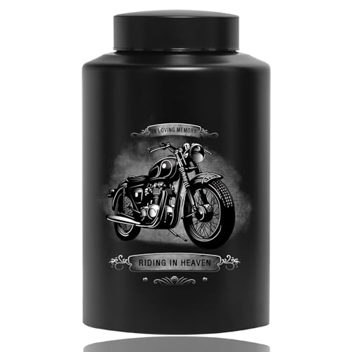 ZWBQAWYJW Large Stainless Steel Cremation Urns for Adult Human Male Female Ashes Motorcycle Decorative Funeral Burial Urn for Women Man Remains Memorial Ashes Keepsake-Black
