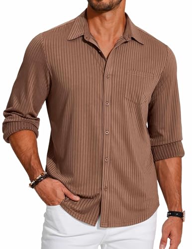 COOFANDY Men's Casual Button Down Shirt Long Sleeve Wrinkle Free Shirts Loose fit Shirt Textured Stretch Shirts with Pocket