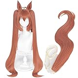 ABUNDANTDOODS ダイワスカーレット 風 コスプレウィッグ 耐熱ウィッグ100ｃｍ 変装用ウィッグ cosplay wig かつら 専用ネットと櫛付 オレンジ (ウィッグ+耳+尻尾)