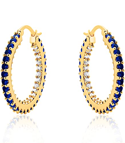 Gold Hoop Earrigns for Women Cubic Zirconia Inside Out paved 925 Stering Silver Post 18K Gold Silver Plated Multicolors CZ Earring Large Small