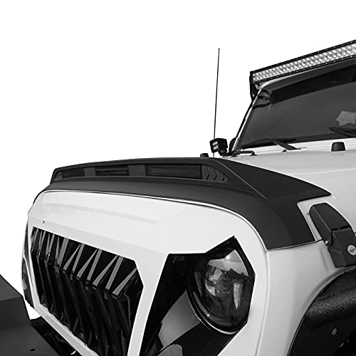 Hooke Road Wrangler Hood Protector Bug Deflector Guard w/Bright Amber Lights Compatible with Jeep Wrangler JK 07-18