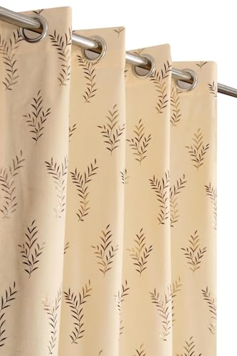 Image of Premium Velvet Window Curtain 5 Feet Long for Living Room - 1 Piece Single Panel Blackout Parda for Home Decor, Bedroom & Office | (Leaf Pattern, 48 x 60 Inch) - Cream Colour