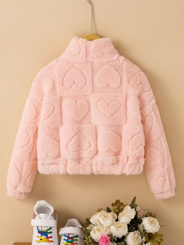 Girl's Cute Heart Pattern Fleece Full-Zip Jacket Long Sleeve Sherpa Outerwear Coat2