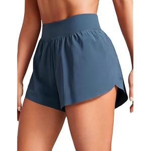 CRZ YOGA High Waisted Split Running Shorts 3″ | Mesh Liner, Quick Dry, Lightweight, for Women