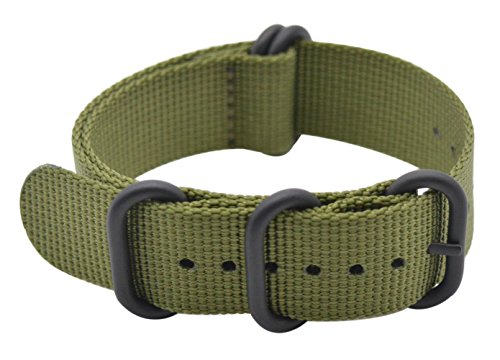 ArtStyle Watch Band with Ballistic Nylon Material Strap and High-End Black Buckle (Matte Finish Buckle) (20mm, Army Green)