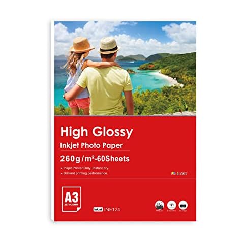 Inkuway A3 High Glossy Photo Paper Heavythick 260Gsm - 60 Sheets Inkjet Paper Sheets Bulletin Paper Uinkit Cover
