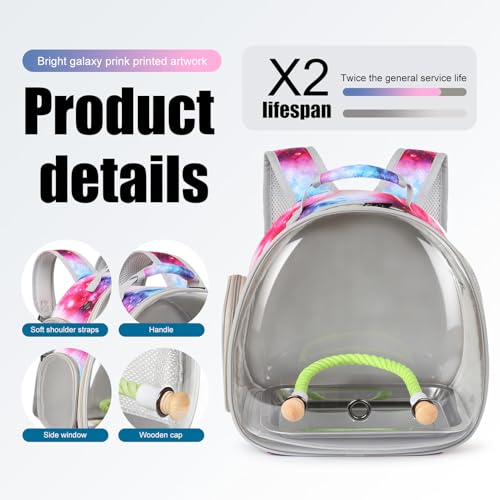 Image of Small Bird Travel Carrier Backpack for Parakeet, Budgies, Cockatiel, Conure, with Clear Windows, Galaxy Print