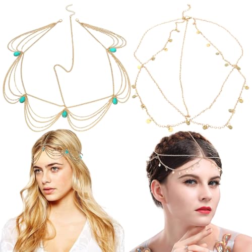 MKVZIYE 2pcs Pendentif en Cristal Tête Chaîne Or Bandeau Mode Bandeau pour Femmes et Filles