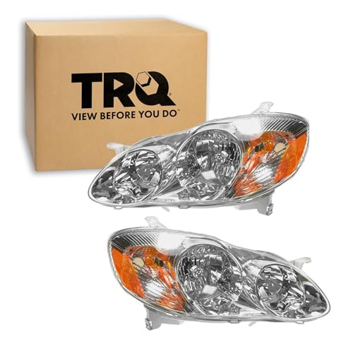 Image of TRQ Headlight Assembly Set TO2502139 TO2503139 Compatible with 2003-2004 Toyota Corolla