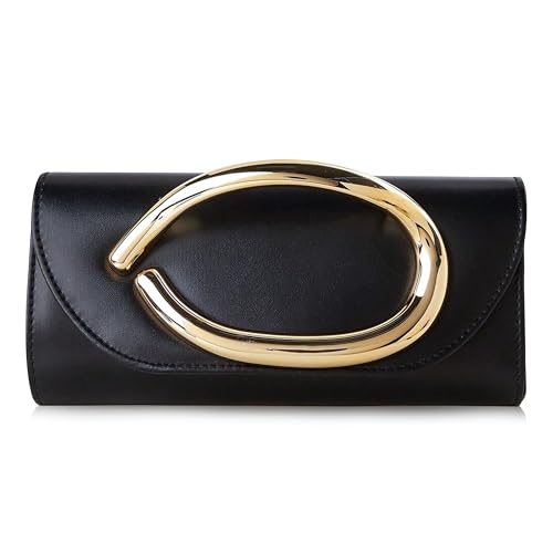 POPZARD Evening Clutch Purse for Women Metal Handle Chain Bag Black