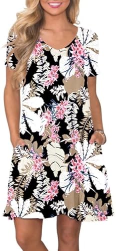 Women's Casual T Shirt Dress Summer Short Sleeve Swing Dresses wi...