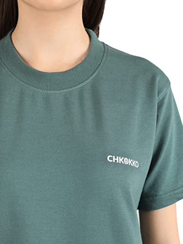 Image of CHKOKKO Women's Terry Cotton Loose Fit Half Sleeve Casual Style T-Shirt