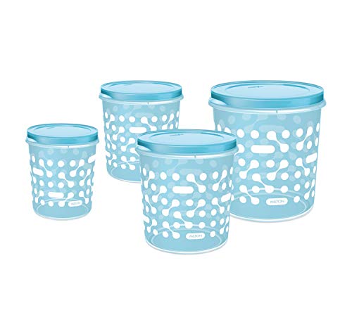 MILTON Storex Plastic Storage Jars & Containers Set of 4 (1.13L, 2L, 3.38L & 4.86L) Blue, BPA Free, Air Tight Kitchen Organizer for Spices, Atta, Grains, Dishwasher Safe and Stackable