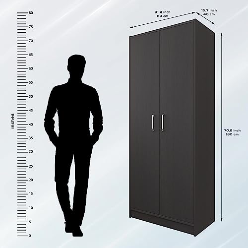 Image of VIKI Wardrobe | Wooden Almirah for Clothes,Door for Bedroom, 2 Door Wardrobe with Door & Hanging Space (Dark Wenge - 40D x 80W x 180H) | 1 Year Warranty