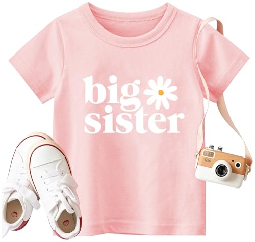 Image of Big Sister Shirt Baby Girl Announcement Toddler Shirts Sibling Reveal Short Sleeve Cute Tee