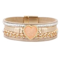 druzy heart leather cuff bracelet-beige