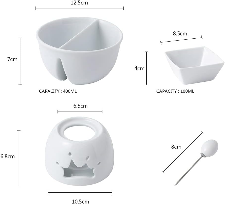 Mini Chocolate Fondue Set Two-Layer Porcelain Tealight Cheese Fondue with Dipping Bowls and Forks for 6 New