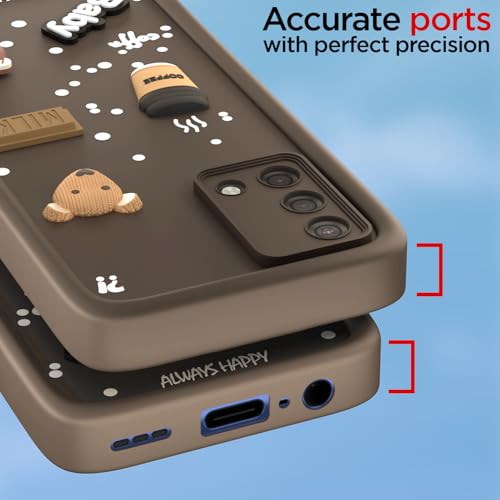 Image of Pikkme Back Cover for Oppo A74 5G | Cute Fun Cartoon 3D Bear Silicone Full Body Protection Bumper Case (Brown)