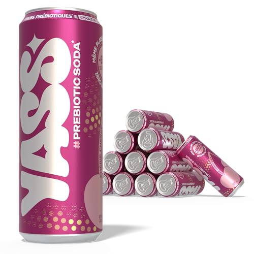 YASS Soda Prébiotique - Saveur CHERIE CHERRY COLA - Le Soda Sain & Stylé qui Prend Soin de Ton Ventre 6.6g de Fibres et -60% de sucre-12 canettes de 33cl