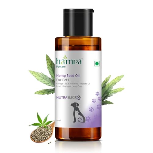 Image of Hampa Hemp Seed Oil for Pets-50 ml | Wholesome Nutrition for pet Dog, Cat | Rich in Omega 3, 6 & Antioxidants | Maintains Healthy Skin & Boost Immunity | Helps in Pain Relief, Stress Calming, Anxiety