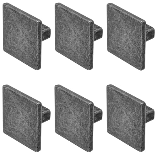 Decoranddecor Calla Square Cabinet Knob Door Pull Handle Kitchen Cupboard Furniture Drawer (6 Pack, Antique Silver)