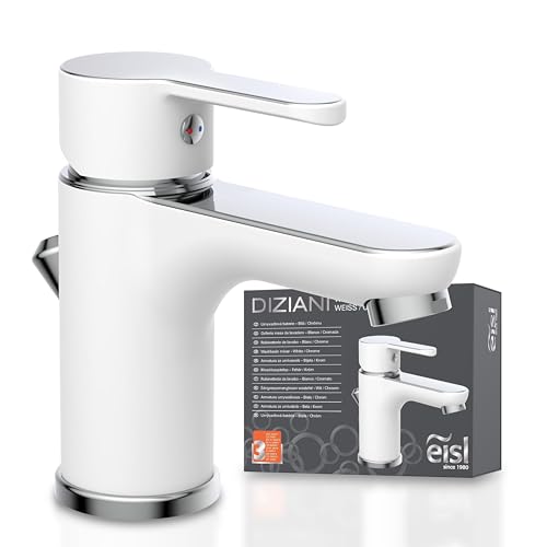 EISL Waschtischarmatur DIZIANI, Badarmatur, Einhebelmischer mit Ablaufgarnitur, Chrom/Weiß