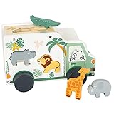 Small Foot Steckspiel Spielauto Safari, Motorikspielzeug aus Holz mit Steckfiguren, ab 18 Monaten, Art-Nr. 11700, bunt