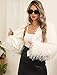 RISISSIDA Women Trendy Shaggy Faux Fur Jacket, Long Sleeve Cropped Style, Short Faux Fleece Plush Fuzzy Fluffy Furry Fashion Winter Fall Outerwear Off White 822 XS