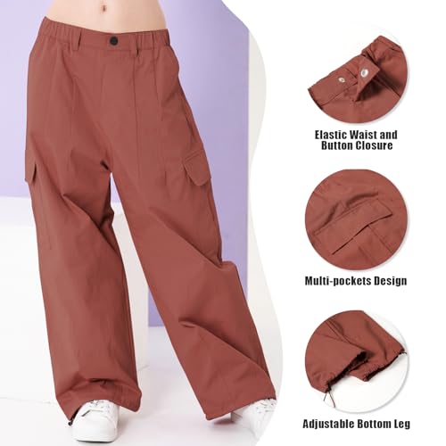 Image of Rolanko Girls Cargo Pants Wide Leg Streetwear Kids Pants with Pockets Trendy Jogger Trousers 4-14 Years