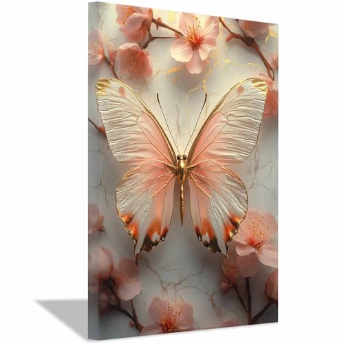 Décoration murale papillon rose doré pour habiller un grand mur vide sans surcharger