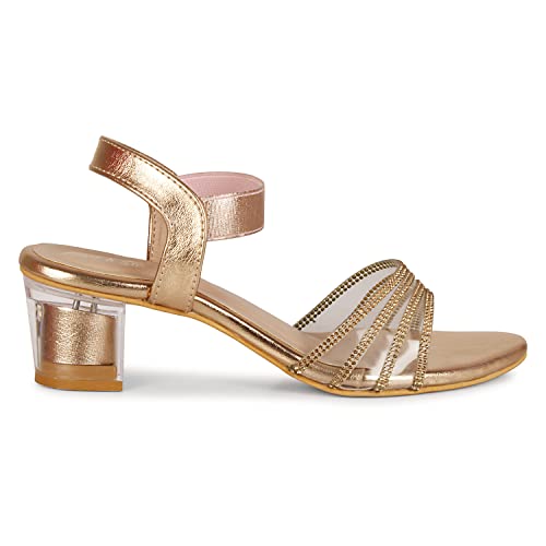 Image of Smart & Sleek Women's Crystal & Glittery Block Heels Fashion Sandals for Women & Girls latest Collection & stylish Comfortable-AB32